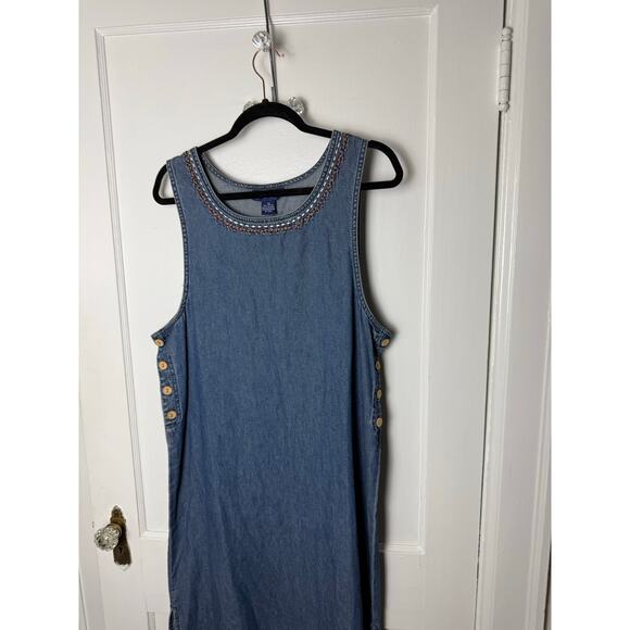 Vintage Y2K 90s TY Wear Denim Sleeveless Jumper Beaded Dress Women's 16 Plus - Picture 2 of 7